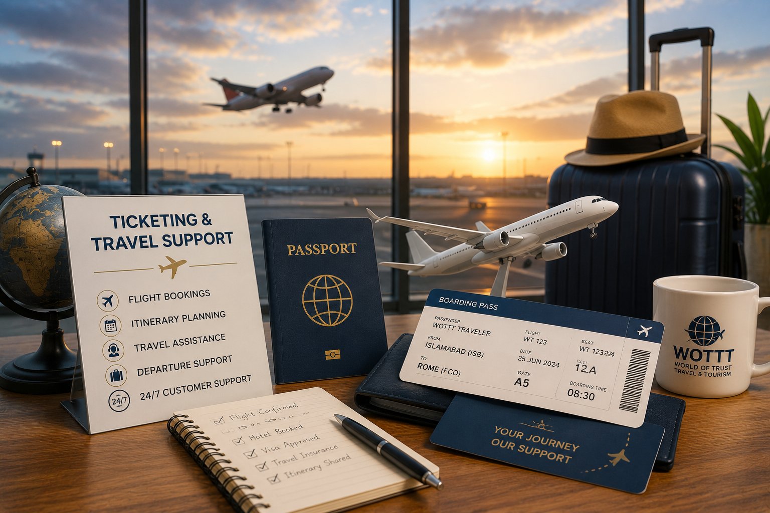 Ticketing and travel support – boarding pass and passport